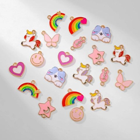 Cartoon Legierung Emaille Anhänger Regenbogen Einhorn Herz Katze Schmetterling Für DIY Schmuckherstellung Zubehör