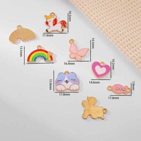 Cartoon Legierung Emaille Anhänger Regenbogen Einhorn Herz Katze Schmetterling Für DIY Schmuckherstellung Zubehör
