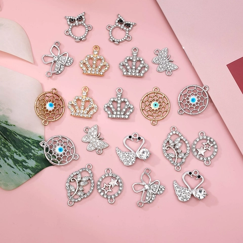 DIY Legierung Strass Anhänger Für Schmuckherstellung Hohl Krone Schmetterling Eule Schwan Herz Charms Handgefertigte Halskette Zubehör