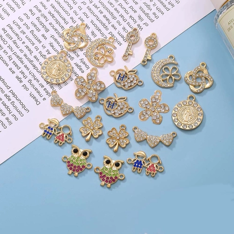 Legierung Strass Anhänger Charms Für DIY Halskette Armband Herstellung Blume Schlüssel Herz Kleeblatt Form Schmuck Zubehör