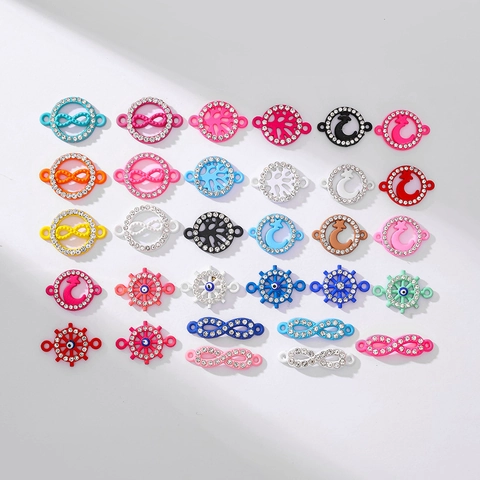 Mixed Alloy Rhinestone Enamel Charms For Jewelry Making Tree Of Life Star Moon Infinity Ship Helm Connectors For DIY Bracelet