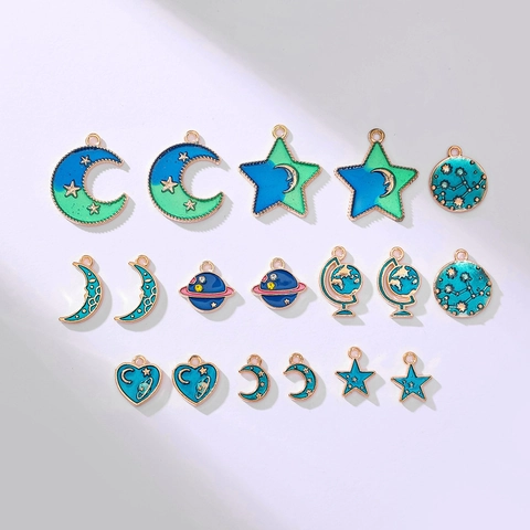 Celestial Alloy Enamel Moon Star Planet Pendants For DIY Jewelry Making Necklace Earring Keychain Accessory Starry Sky Theme