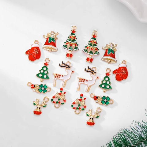 Christmas Alloy Enamel Charms For Jewelry Making Reindeer Tree Candy Cane Bell Gloves DIY Bracelet Necklace Pendants Rhinestone