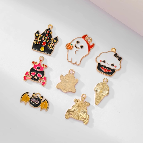 Halloween Alloy Drip Oil Enamel Charms Cute Ghost Castle Bat Pumpkin Skull Charms For DIY Jewelry Making Accessories