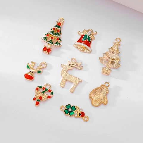 Christmas Alloy Enamel Charms For Jewelry Making Reindeer Tree Candy Cane Bell Gloves DIY Bracelet Necklace Pendants Rhinestone