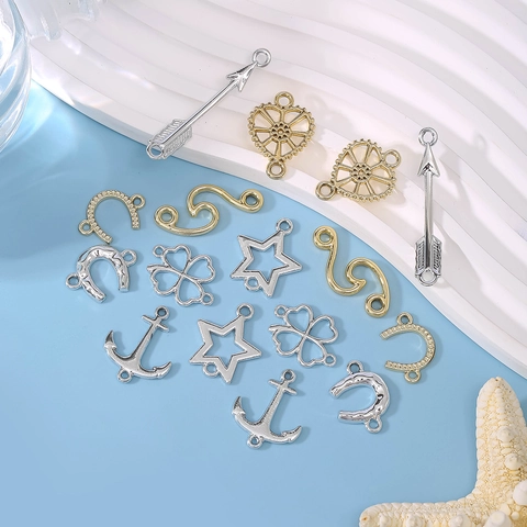 Alloy Jewelry Making Charms Pendants DIY Handicraft Materials Gold Silver Electroplated Heart Star Anchor Horseshoe Clover Shapes For Necklace Bracelet Making