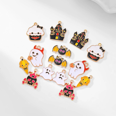 Halloween Alloy Drip Oil Enamel Charms Cute Ghost Castle Bat Pumpkin Skull Charms For DIY Jewelry Making Accessories
