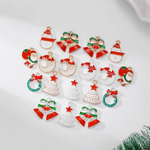 Christmas Alloy Enamel Pendant Charms For DIY Jewelry Making Necklace Keychain Santa Christmas Tree Snowman Bell Wreath
