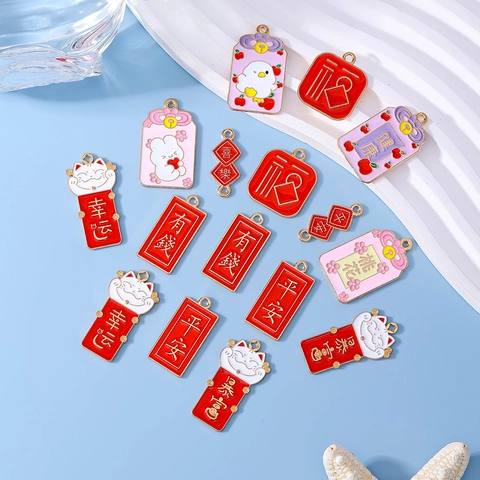 Pendenti in Lega Smaltata Gatto della Fortuna Omamori Ciondoli Auspiciosi Targhette per Creazione Gioielli DIY Collana