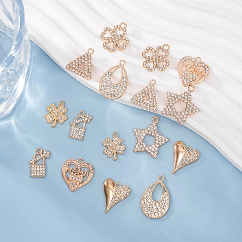 DIY Alloy Zirconia Pendants Charms Heart Star Clover Shapes Rhinestone Inlaid Jewelry Making Accessories For Necklace Earrings