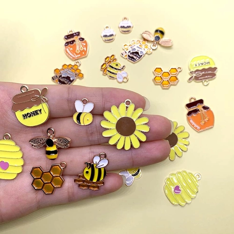 Amuletos de Aleación de Esmalte Abeja Girasol Tarro de Miel para Fabricación de Joyas Collares Pulseras Pendientes Amarillo