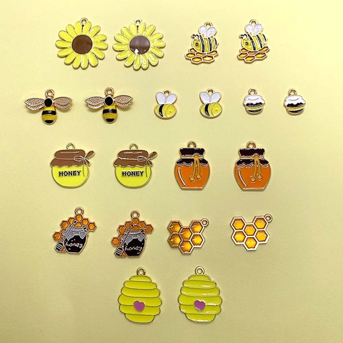Amuletos de Aleación de Esmalte Abeja Girasol Tarro de Miel para Fabricación de Joyas Collares Pulseras Pendientes Amarillo