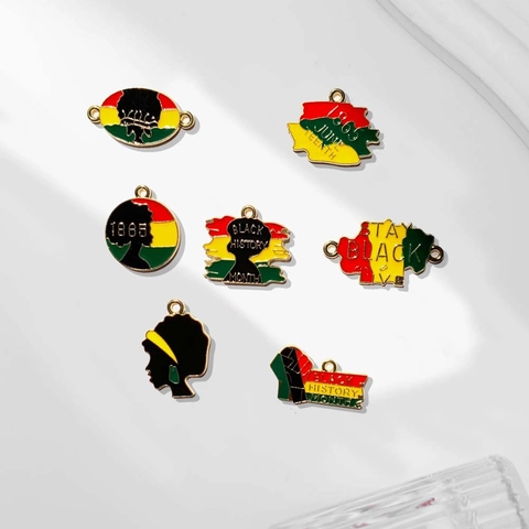 Alloy Enamel Black History Month Juneteenth Pendant Charms Africa Map Fist Silhouette For DIY Necklace Jewelry Making