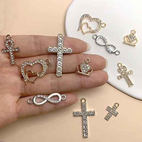 Alloy Zirconia Pendants DIY Jewelry Making Heart Crown Cross Ankh Infinity Symbol Charm Pendants Accessories