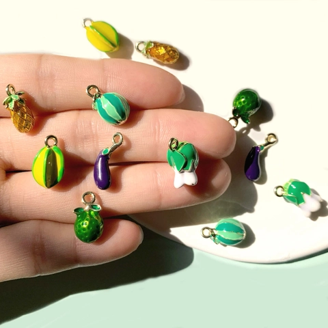 Dijes de Aleación de Esmalte Frutas Verduras para Bricolaje Pendiente Collar Joyería Fabricación Colgantes Simulados Col Berenjena Sandía
