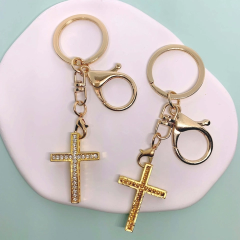 Portachiavi a Croce in Lega d'Oro Vintage Con Pendente Religioso Intarsiato di Strass Per Borse Accessori Portachiavi Gioielli Regalo