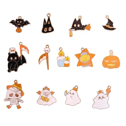 Halloween Emaille Legering Bedeltjes Voor DIY Sieraden Maken Goud Vergulde Pompoen Geest Schedel Vleermuis Hangers Voor Kettingen