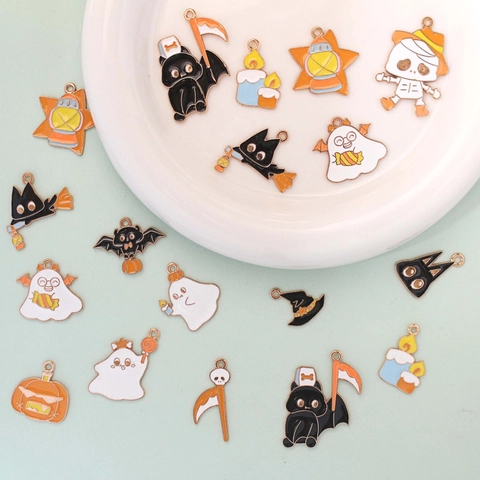 Halloween Emaille Legering Bedeltjes Voor DIY Sieraden Maken Goud Vergulde Pompoen Geest Schedel Vleermuis Hangers Voor Kettingen