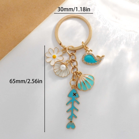 Creatieve Mariene Thema Sleutelhanger Goud Zinklegering Emaille Schelp Zeester Walvis Visgraat Strass Tas Charm Voor Vrouwen Cadeau