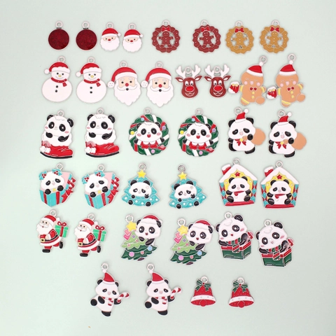 Pendentifs de Noël en Alliage Émail Panda Père Noël Bonhomme de Neige Renne Bonhomme de Pain d'Épice Arbre Cloche Couronne DIY Bijoux Accessoires