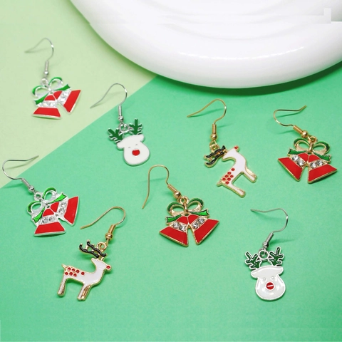 Orecchini a Goccia in Lega di Zinco Natale Smalto Renna Campana Con Strass per Donna Festival Festa Gioielli di Moda Regalo