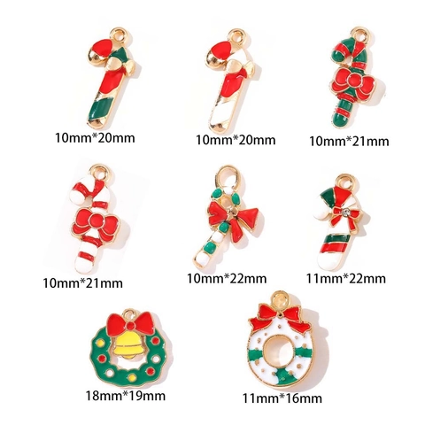 Christmas Alloy Enamel Candy Cane Wreath Pendants For DIY Jewelry Making Necklaces Earrings Bracelets Accessories Festive Charms