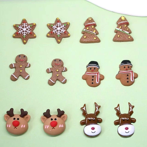 Weihnachten DIY Harz Anhänger Lebkuchenmann Schneeflocke Elch Baum Flachrücken Ornamente Für Schmuckherstellung Schuhanhänger Handwerk