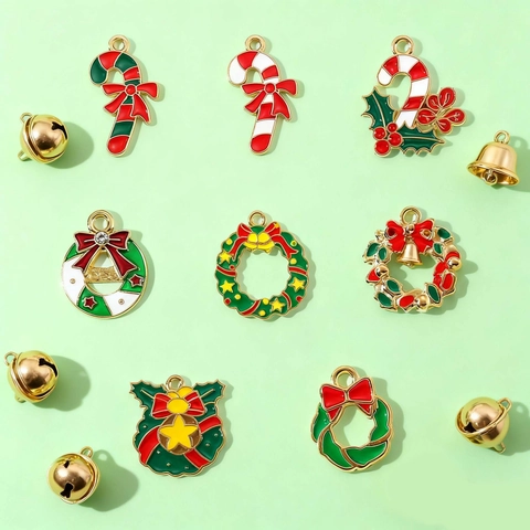 Christmas Alloy Enamel Charms Pendants For DIY Jewelry Making Candy Cane Wreath Bowknot Earring Bracelet Necklace Accessories