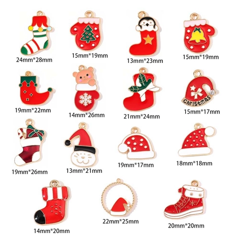 Dije de Navidad Aleación Esmalte para Creación Joyería DIY Gorro Navidad Calcetín Guante Colgante para Collar Pendiente