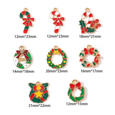 Christmas Alloy Enamel Charms Pendants For DIY Jewelry Making Candy Cane Wreath Bowknot Earring Bracelet Necklace Accessories