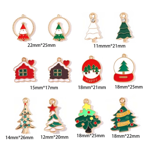Breloques en Émail en Alliage de Noël DIY Sapin de Noël Maison de Neige Boule à Neige Strass Pendentifs pour Accessoires de Bijoux