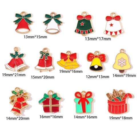Christmas Bell Gift Box Alloy Enamel Charms For DIY Necklace Keychain Bracelet Jewelry Making Festive Pendants Women Gift