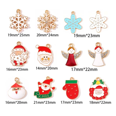 Weihnachten Legierung Emaille Anhänger Für DIY Schmuckherstellung Weihnachtsmann Engel Schneeflocke Strass Tropföl Festliche Charms