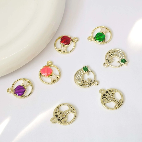 Alloy Enamel Marine Series Shell Lobster Sea Turtle Pendant Only Without Chain Rhinestone Hollow DIY Jewelry Making Charms