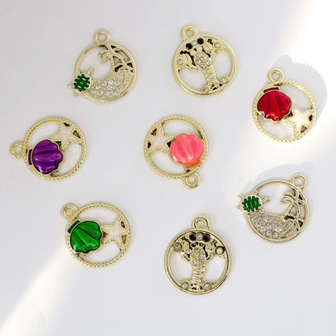 Alloy Enamel Marine Series Shell Lobster Sea Turtle Pendant Only Without Chain Rhinestone Hollow DIY Jewelry Making Charms