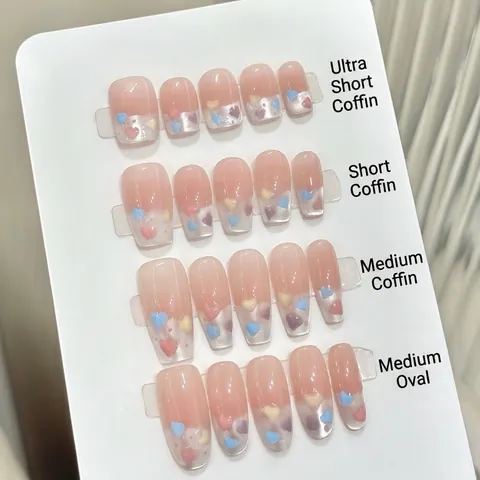 Faux Ongles à Presser Faits à la Main Style Français Cœur Œil de Chat Design Blush Motif Cœur Transparent pour Femmes Décoration