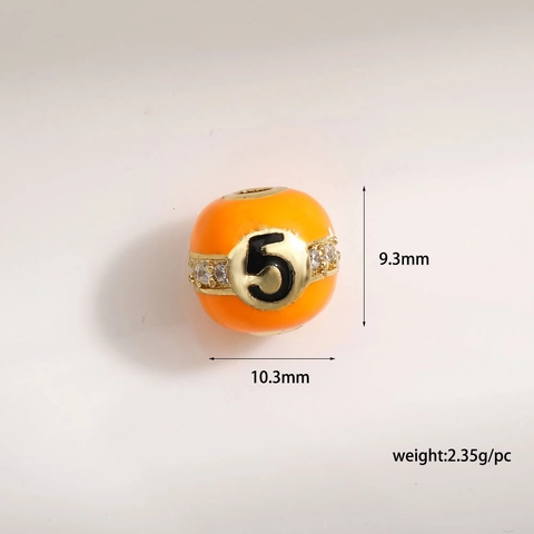 Billiard Ball Number Beads Copper Gold Plated Enamel Rhinestone Inlaid Alphabet Digit Charms For DIY Bracelet Jewelry Making