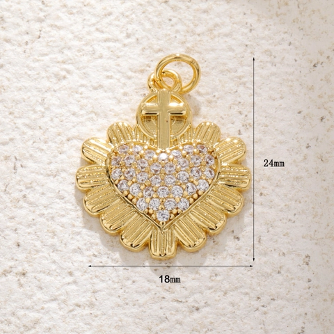 Vintage Copper Cross Heart Pendant Rhinestone Inlaid Religious Sacred Heart Anchor Charms For DIY Jewelry Making Accessories