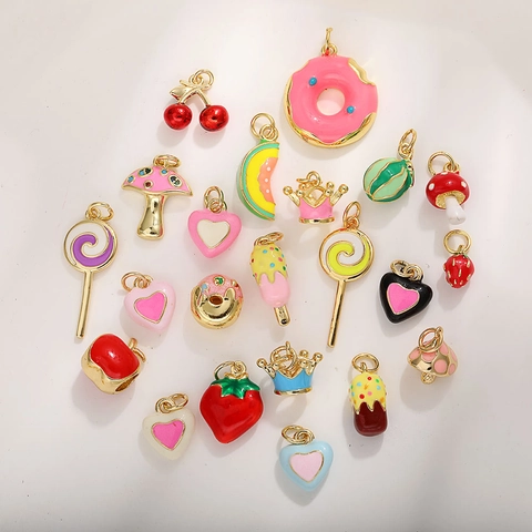 Kleurrijke Emaille Fruit Snoep Hart Bedeltjes Koperen Emaille Hangers Voor DIY Armband Sieraden Maken Vrouwen Meisjes Cadeau