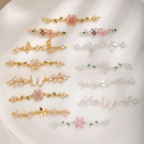 DIY Schmuckverbinder Leichter Luxus Schmetterling Blume Strass Kupfer Vergoldete Glieder Für Halskette Armband Herstellung Damen DIY Material