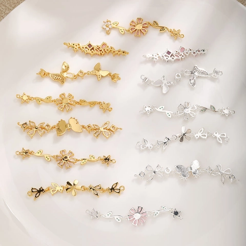 DIY Schmuckverbinder Leichter Luxus Schmetterling Blume Strass Kupfer Vergoldete Glieder Für Halskette Armband Herstellung Damen DIY Material