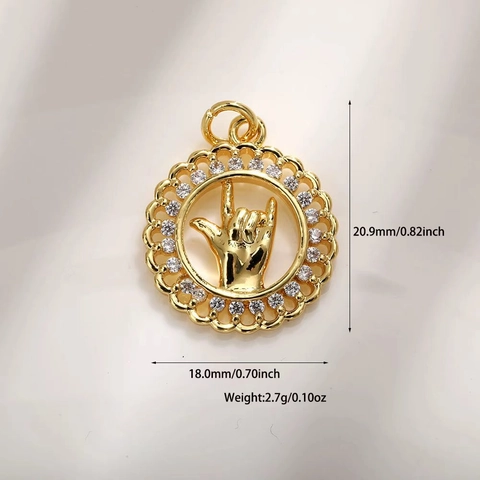 Gold Plated Copper Gesture Pendants With Rhinestones For Jewelry Making Necklace Bracelet Accessory Hand Shape Coral Charms