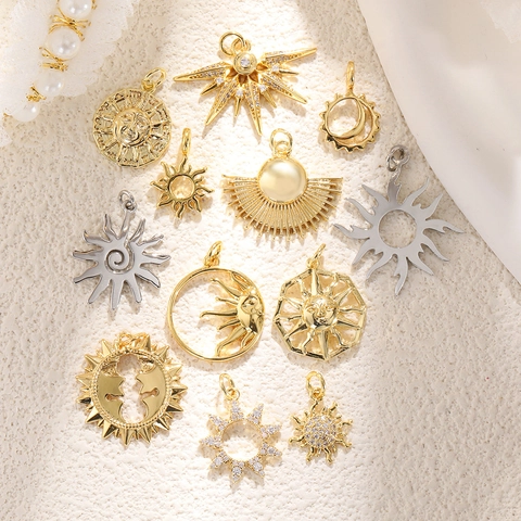 Copper Gold Plated Sun Moon Pendant With Zirconia Celestial DIY Jewelry Making Accessories For Necklace Bracelet Women