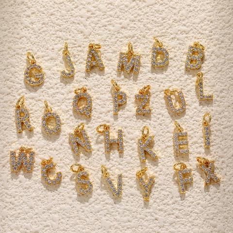 Gold Überzogener Kupfer Alphabet Buchstaben Anhänger Mit Zirkonia Eingelegt A-Z Initialen DIY Schmuck Für Halsketten Armbänder