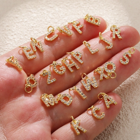Gold Überzogener Kupfer Alphabet Buchstaben Anhänger Mit Zirkonia Eingelegt A-Z Initialen DIY Schmuck Für Halsketten Armbänder