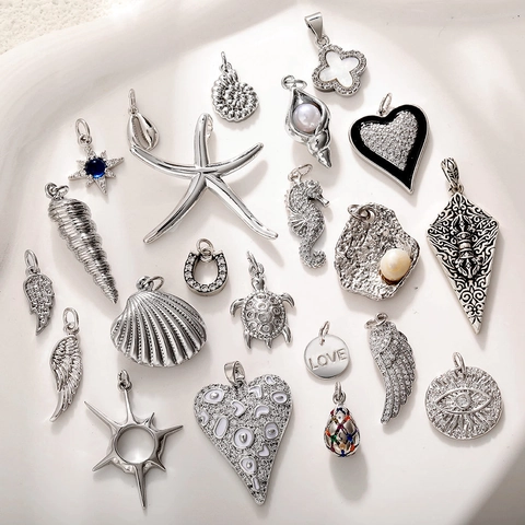 Marine Ocean Theme Animal Shell Starfish Charms Pendants Gold Silver Plated Copper Zirconia DIY Jewelry Making Accessories For Women