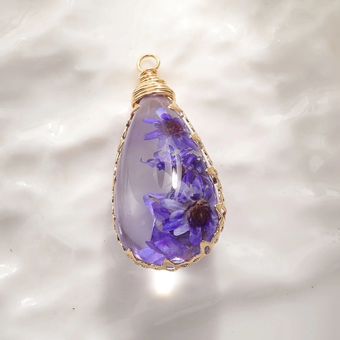 Handmade Resin Dried Flower Shell Starfish Pendant Copper Wire Wrapped DIY Jewelry Charms For Women Necklace Making