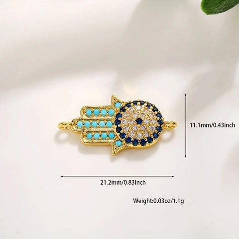 Colgante Ojo Turco Mano de Fátima Cobre Zirconia Charm Para DIY Collar Pulsera Fabricación Accesorios Joyería Ojo Azul Turco