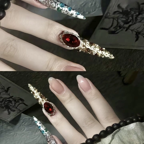 Unghie Finte Artigianali Stile Palazzo di Lusso Rilievo Mitologia Greca Antica Strass Perla Artificial Lungo Stiletto Mandorla