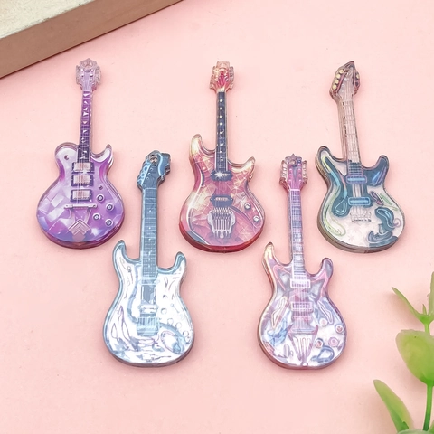 Acrylic Guitar Shape Pendants For DIY Jewelry Making Double Sided Laser Print Musical Instrument Charms For Keychains Decor